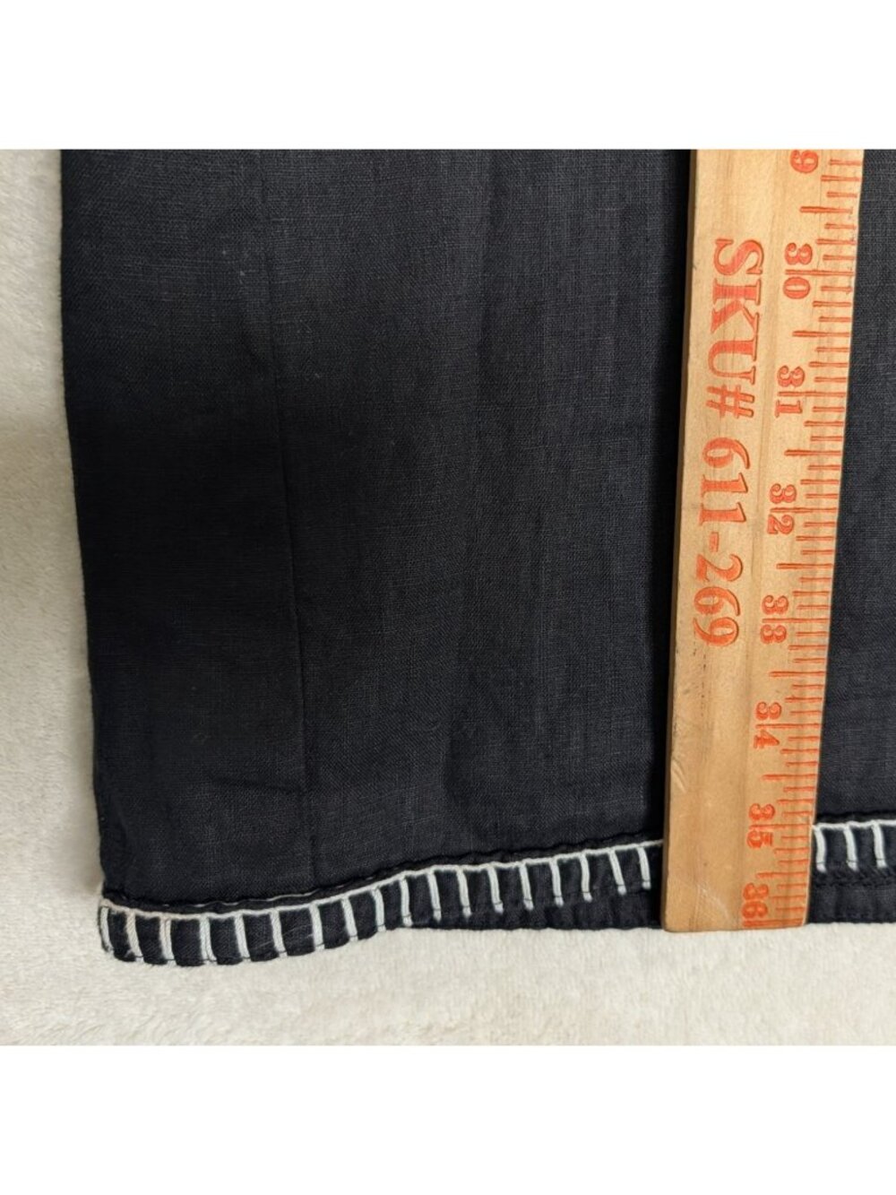 Magaschoni Black Linen Maxi Skirt Whip Stitch Detail Size 10 Quiet Luxury - Picture 8 of 12